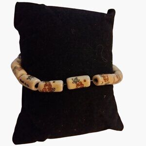 Asian Floral Ceramic Beaded Bracelet Translates  Flower Bloom Wealth